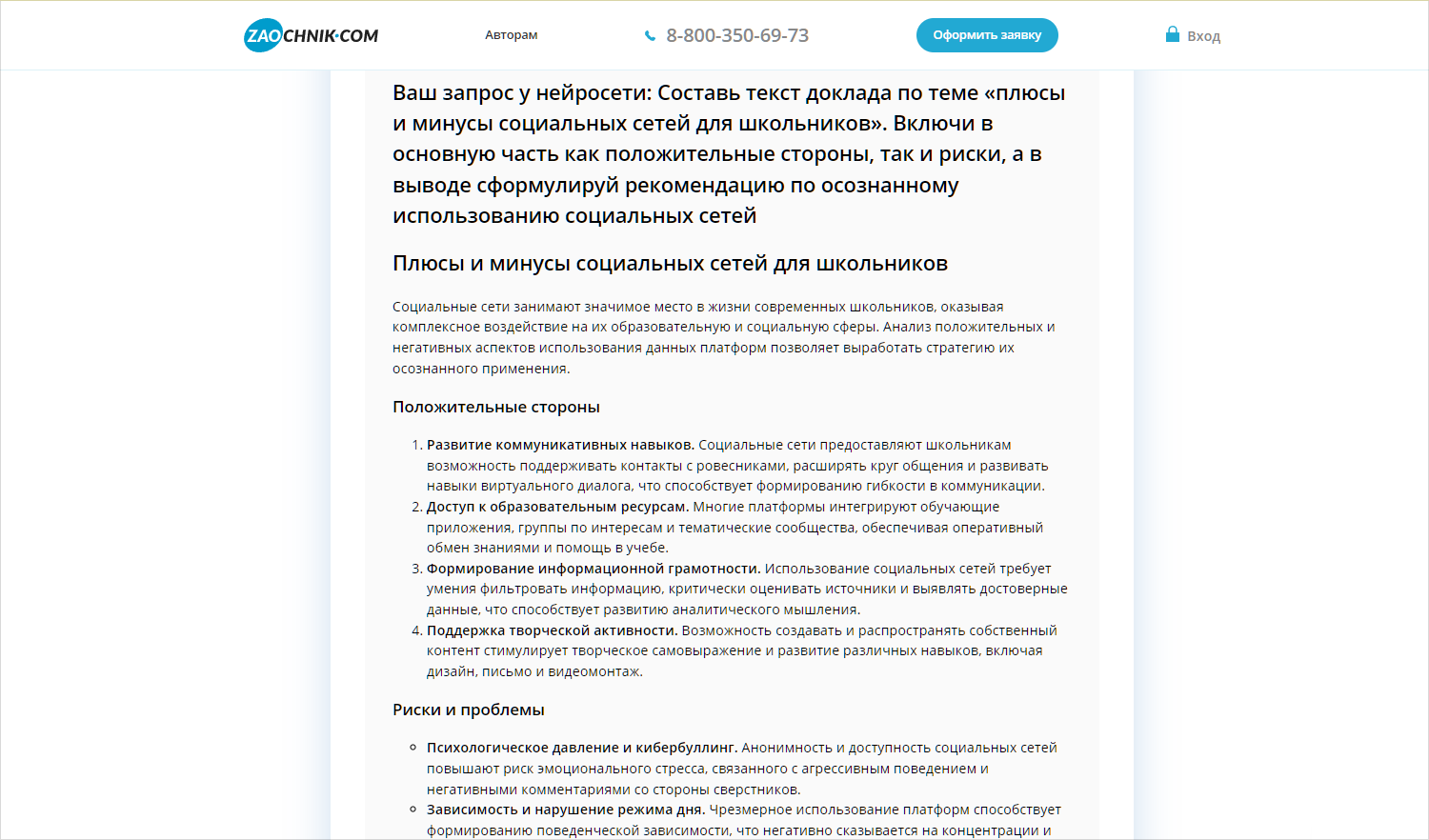 Prompt for the report 2